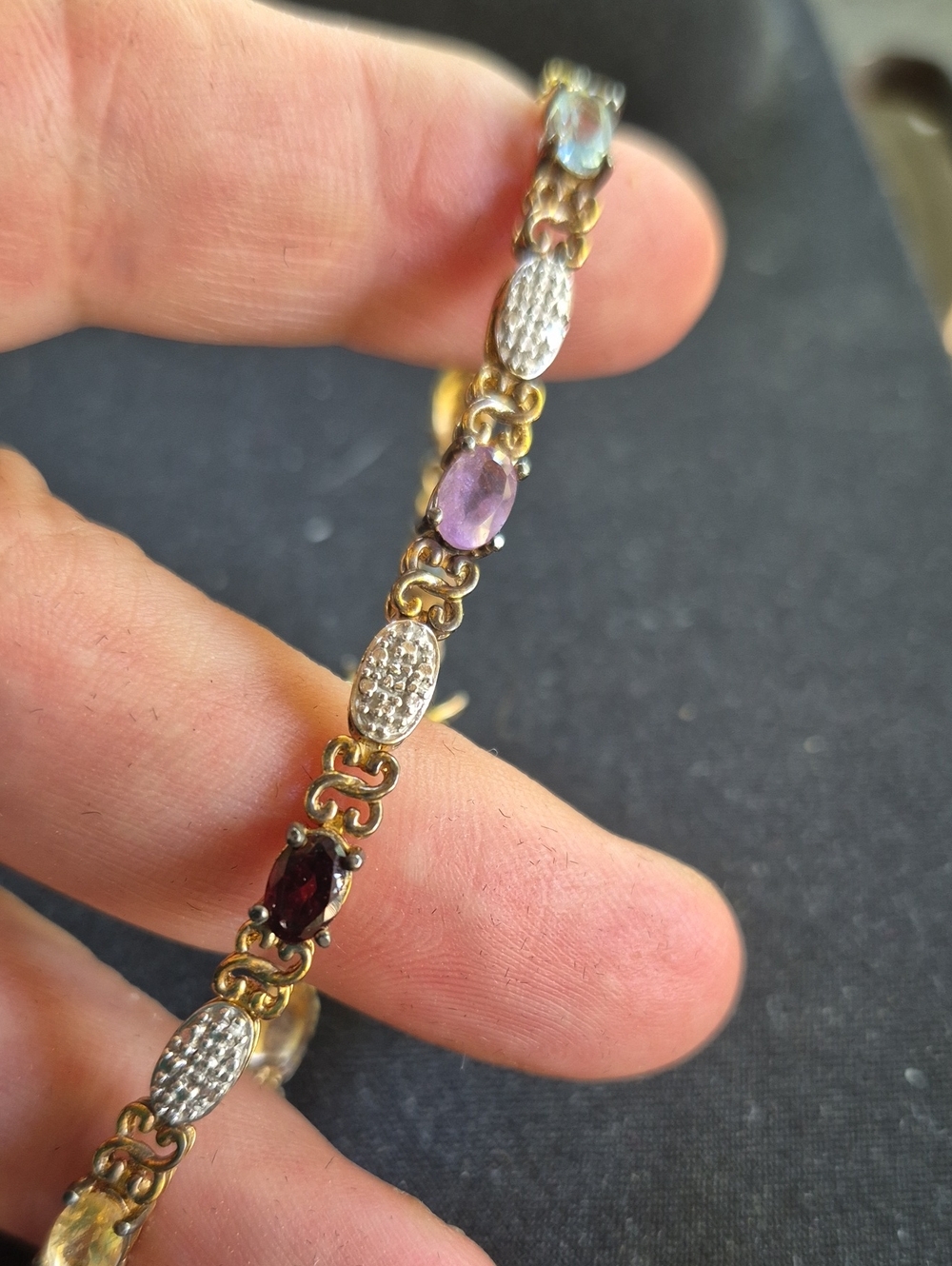 925 Sterling Silver 14 karat Gold Plated Marquise Gemstone and CZ Tennis Braclet